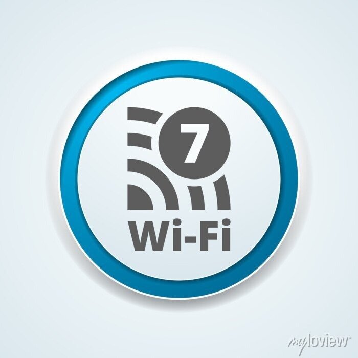 Stylized Wi-Fi symbol with ‘7’ badge, representing Wi-Fi 7 next-generation wireless technology.